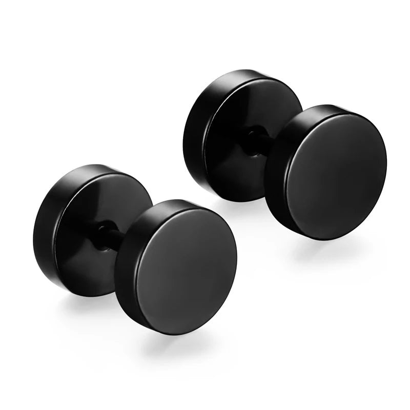 Pendientes de Aro y Botón de Acero Inoxidable Punk – Estilo Redondo y Cruzado Unisex
