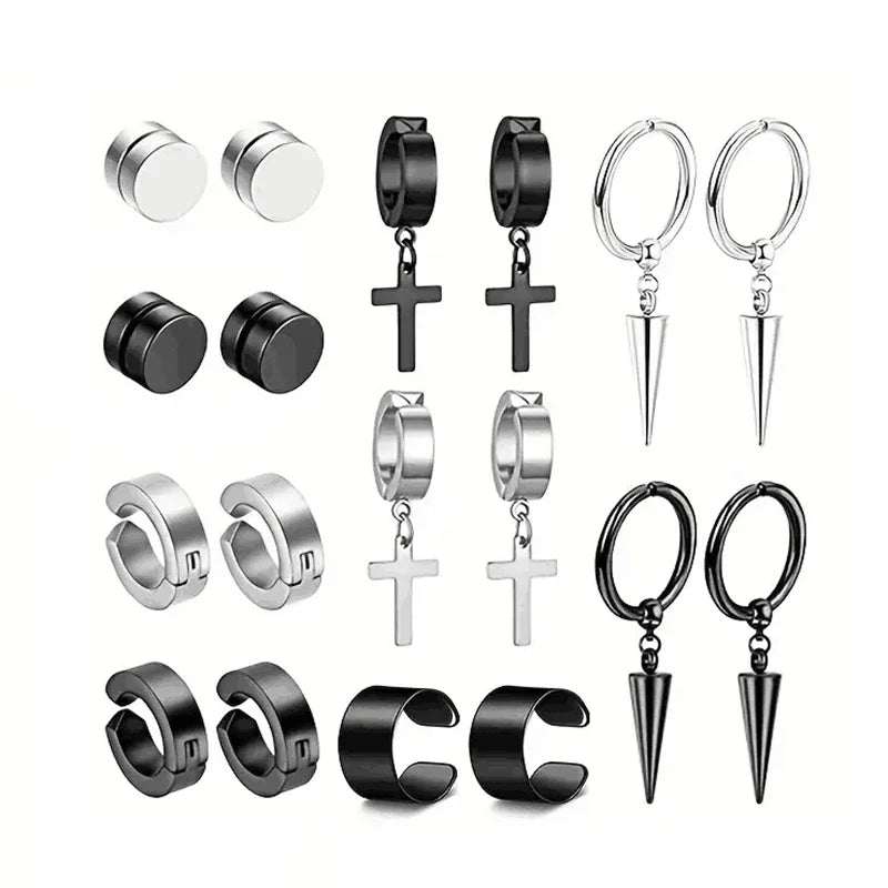 Pendientes magnéticos de acero inoxidable con cruz punk – Unisex sin perforaciones