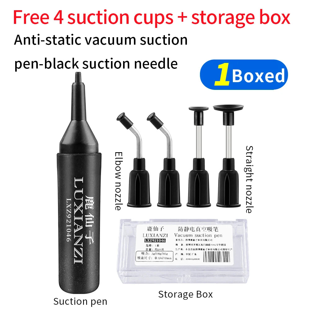 LUXIANZI Vacuum Suction Pen Kit — IC & SMD Component Pick-Up Tool with 3 Suckers