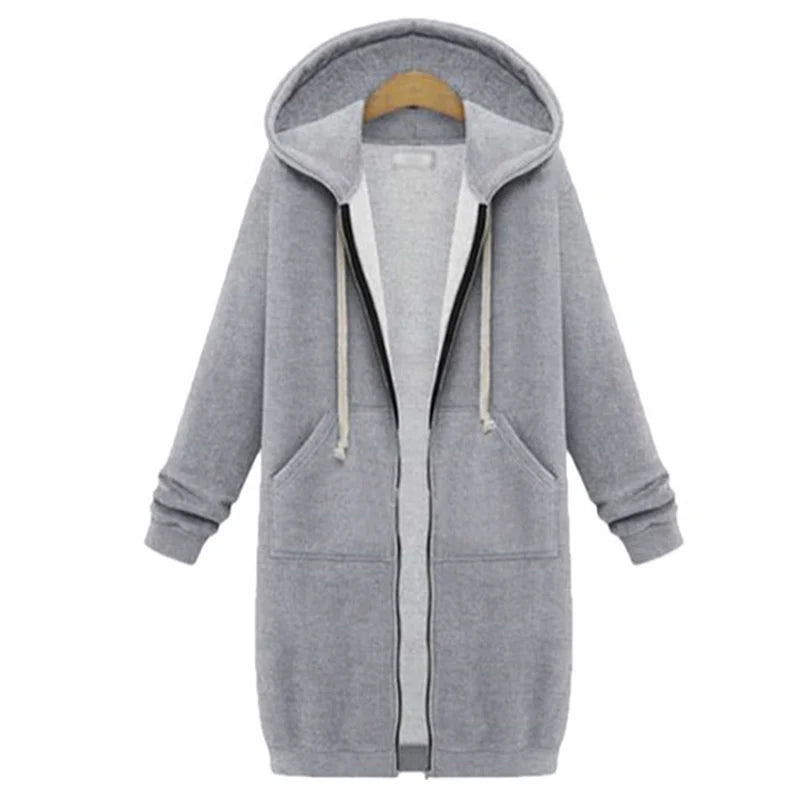 Longline Zip-Up Hoodie Coat – 5 Colors