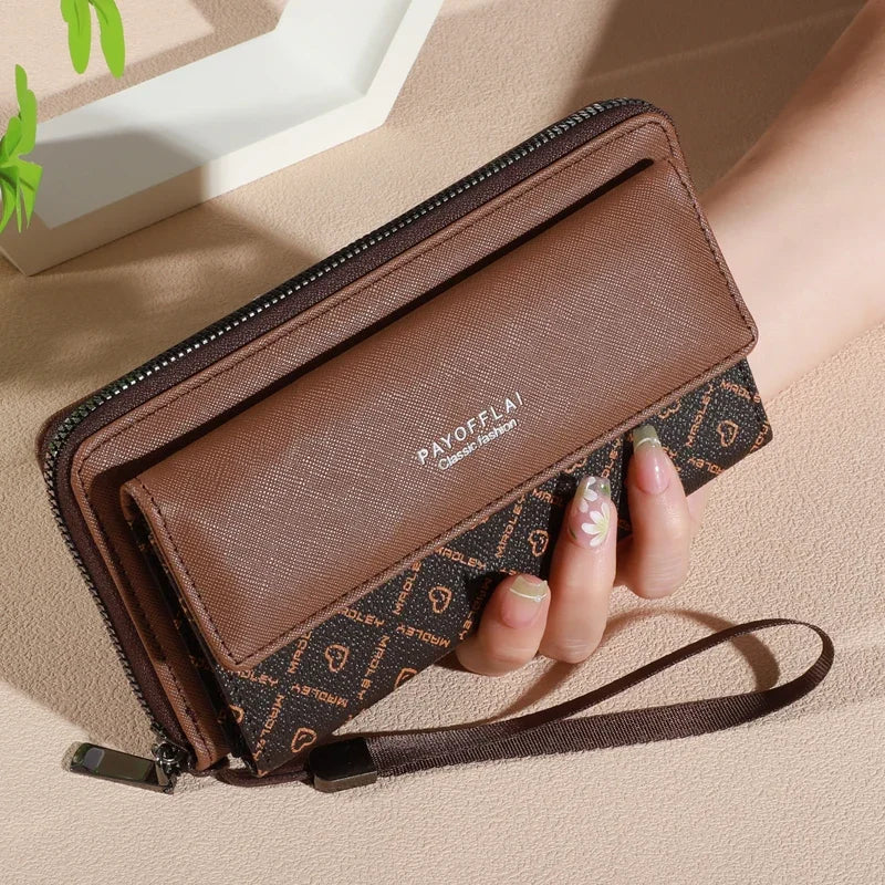 Faux Leather Organizer Wallet — Double Layer Snap & Zipper with Card, Coin & Photo Slots