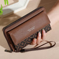 Faux Leather Organizer Wallet — Double Layer Snap & Zipper with Card, Coin & Photo Slots