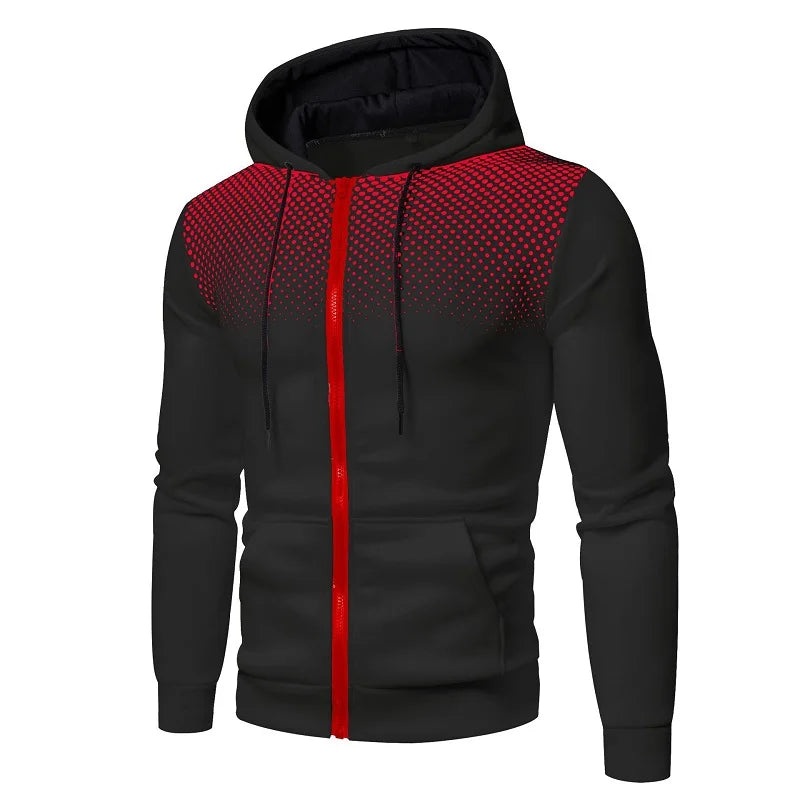 Men's Polka Dot Zip-Up Hoodie – Slim Fit Casual Sweatshirt
