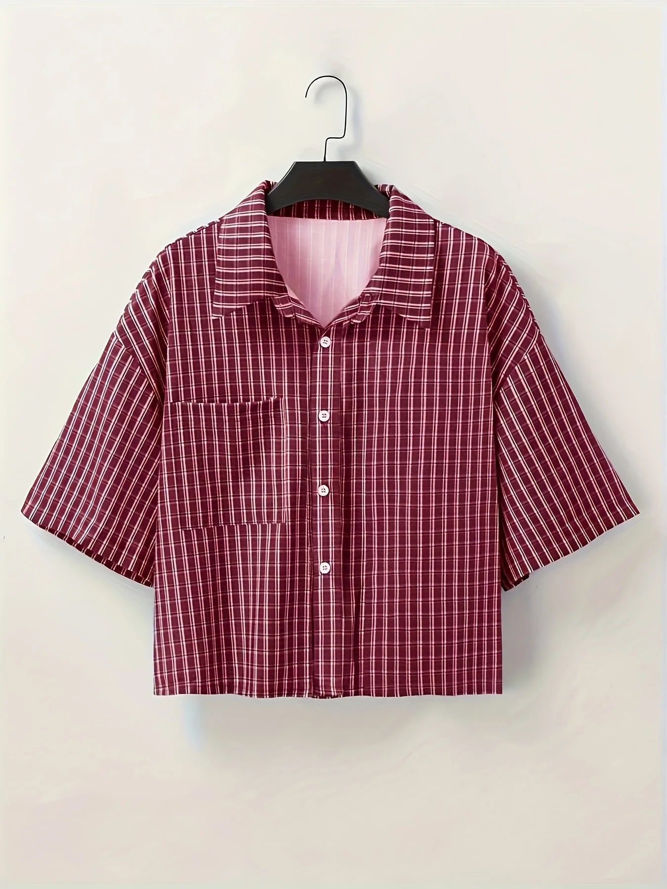 Men's Retro Plaid Short-Sleeve Shirt – Casual Button-Up Streetwear Top