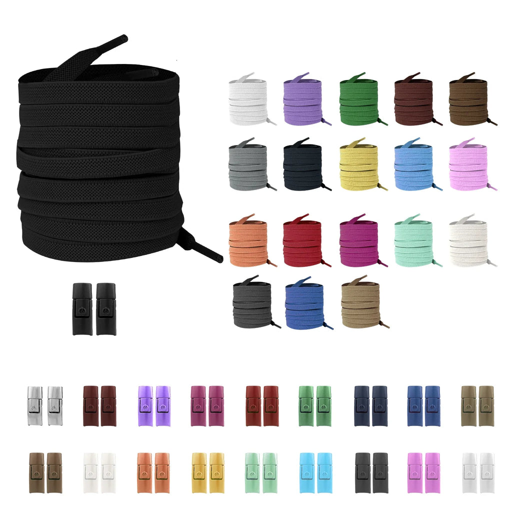 No-Tie Elastic Press-Lock Shoelaces – Flat 8mm, 100cm | Kids & Adults