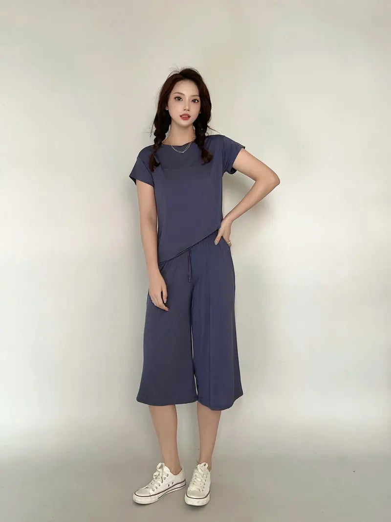Modal Plus Size Capri Pants Women's Summer Loose Fit Wide Leg Elastic Waist Casual Lounge Shorts
