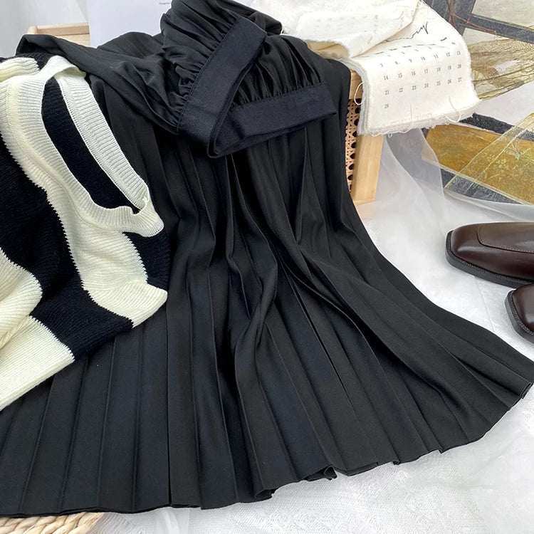 Elegant High-Waist Pleated Midi Skirt