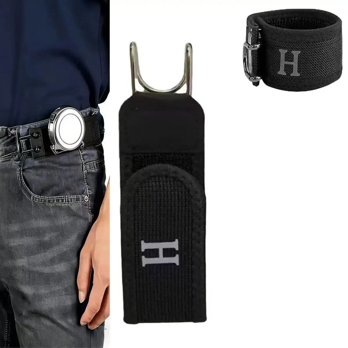 Adjustable Elastic Waistband Buckle – Magic Tape & Metal Hook Pants Extender