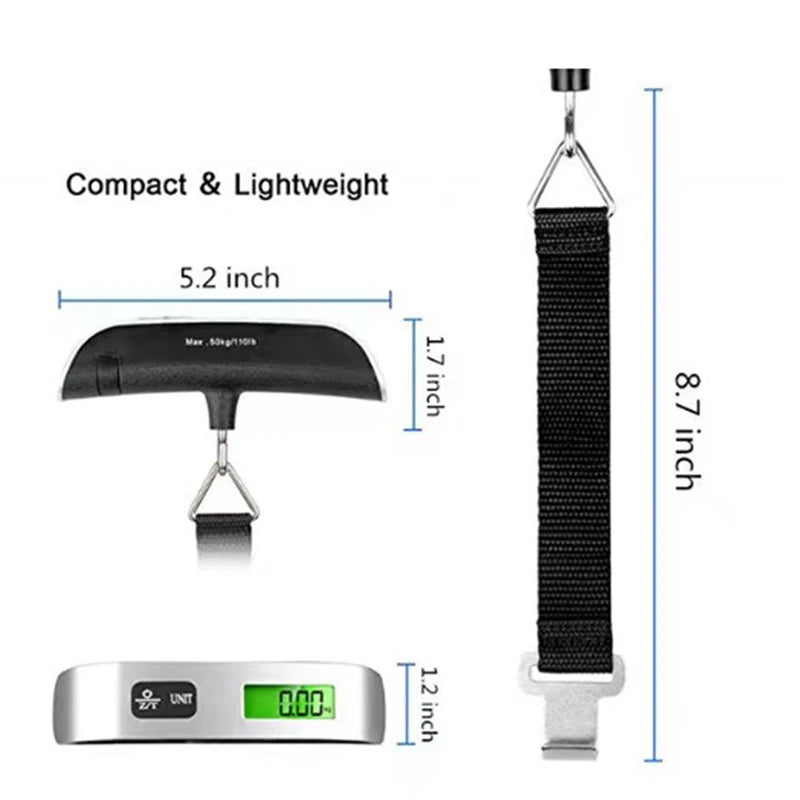 Portable Digital Luggage Scale — 50kg/110lb LCD Hanging Travel Scale