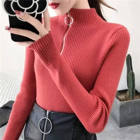 Half-Zip Mock Neck Slim Knit Sweater – 12 Colors