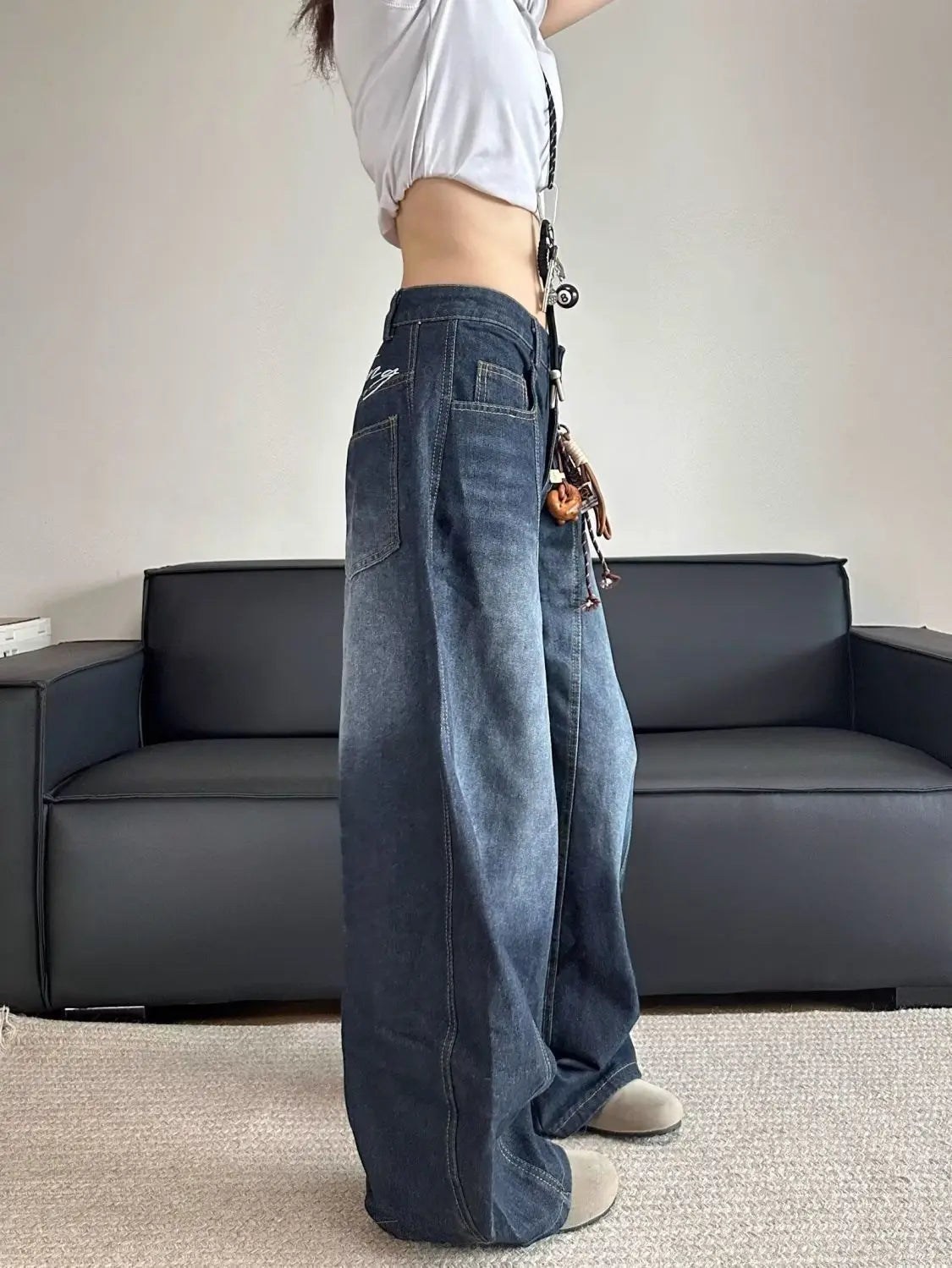 Vintage Embroidered Patchwork Straight-Leg Jeans