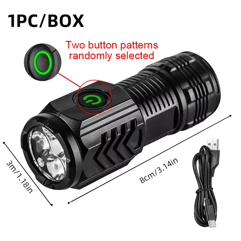 Mini Tactical LED Flashlight – 3-Core 450 Lumen, Rechargeable, 200m Range, Pen Clip