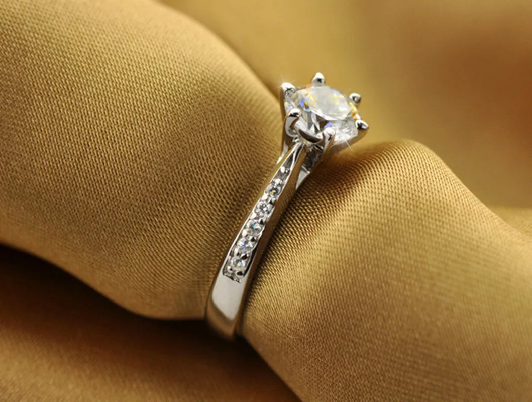 Anillo de plata de ley 925 con seis garras para mujer | Turmalina y circonita | Joyería de novia clásica
