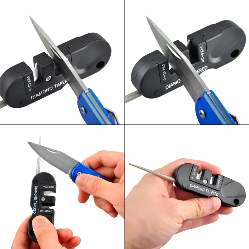 4-in-1 Portable Knife Sharpener – Tungsten, Ceramic & Carbide with Keychain Hole
