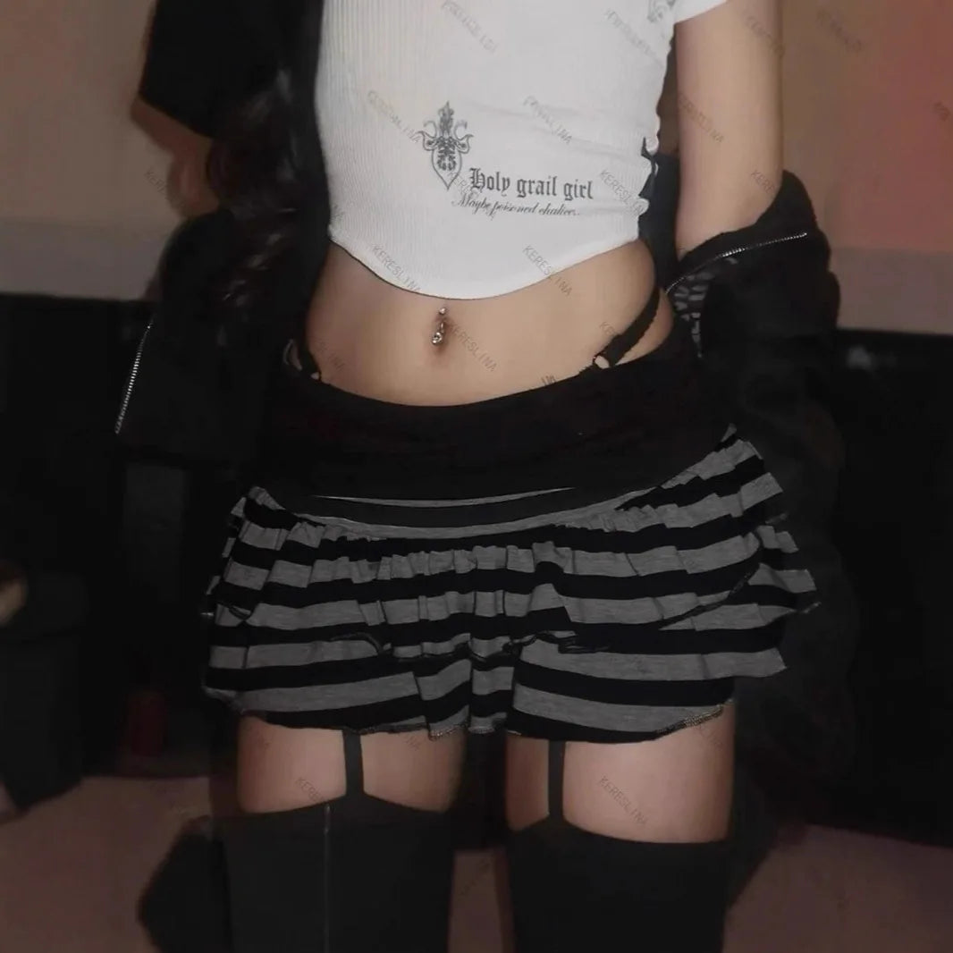 Y2K Striped Color Block Mini Skirt