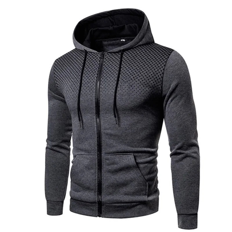 Men's Polka Dot Zip-Up Hoodie – Slim Fit Casual Sweatshirt