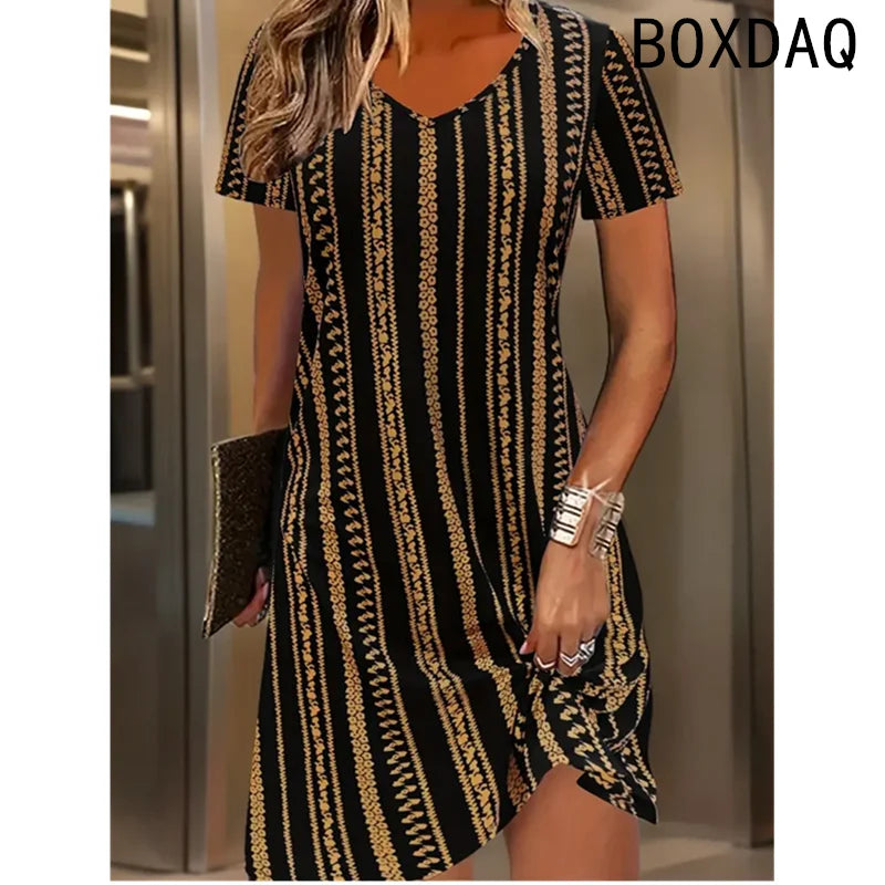 Women's Short Sleeve Printed A-Line Dress