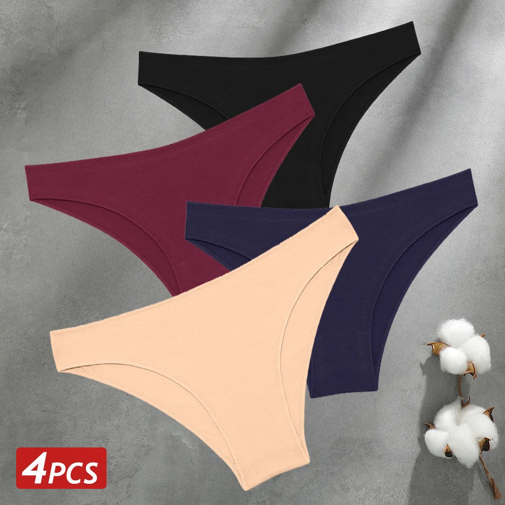 Women's 4-Pack Seamless Cotton Briefs | Low-Rise Breathable Stretch Underwear M-XXL