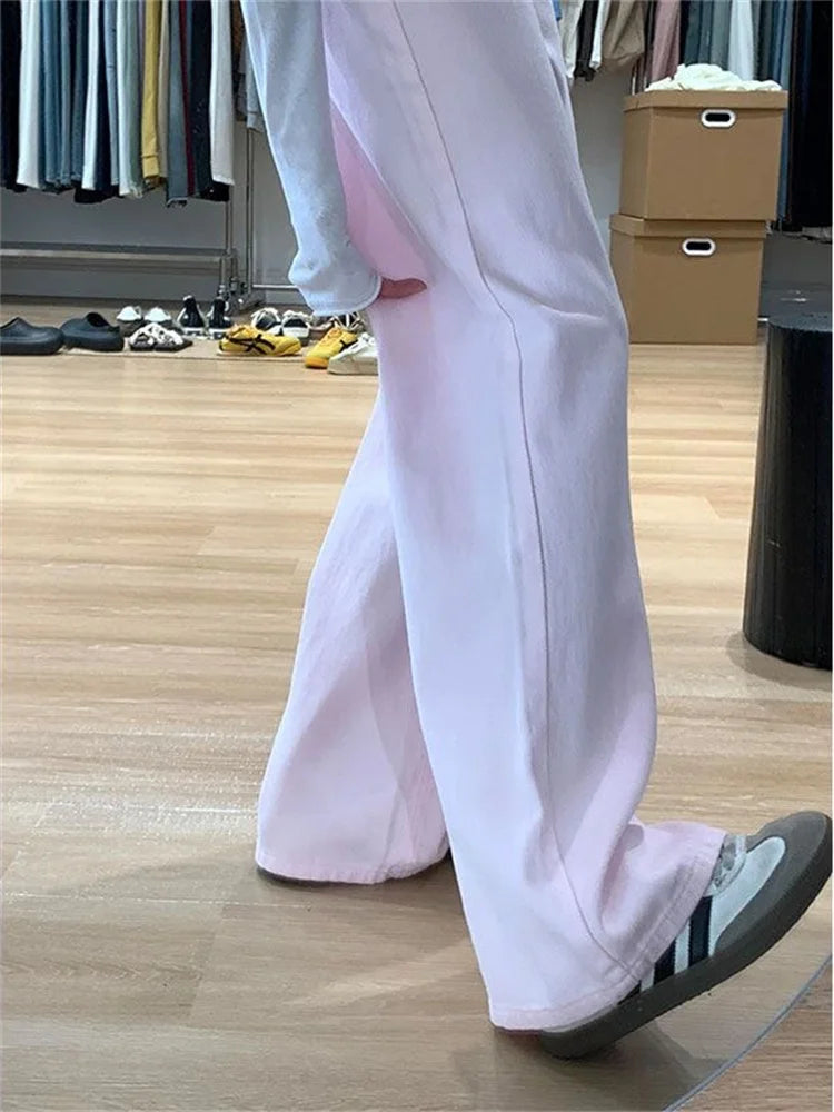 High-Waist Wide-Leg Jeans – Pink