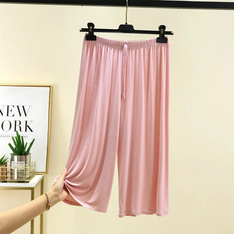Modal Plus Size Capri Pants Women's Summer Loose Fit Wide Leg Elastic Waist Casual Lounge Shorts
