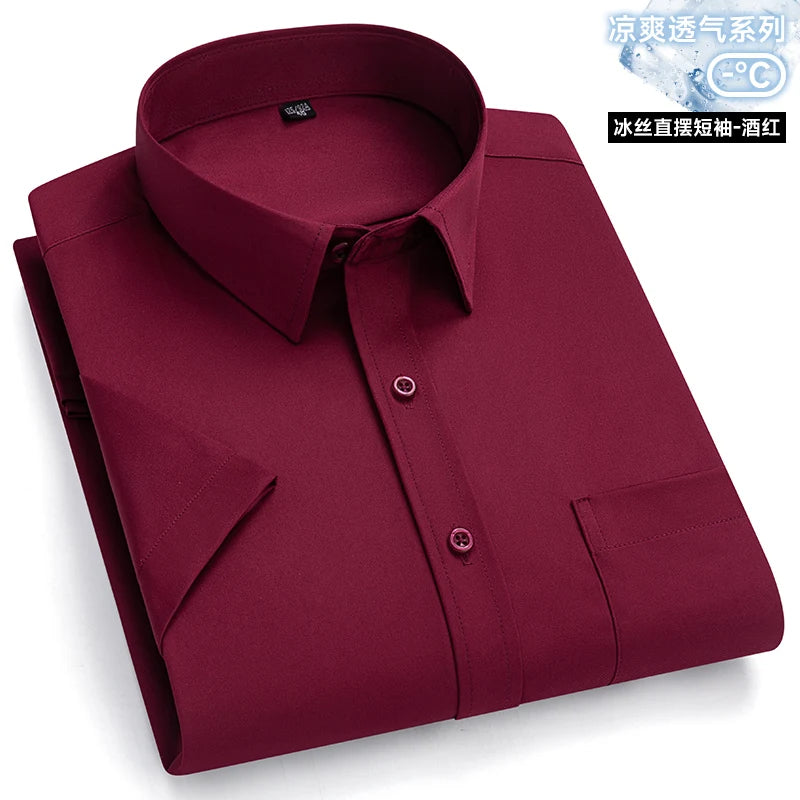 Anti-Wrinkle Men's Short Sleeve Dress Shirt - Slim Fit Business Casual (S-7XL)