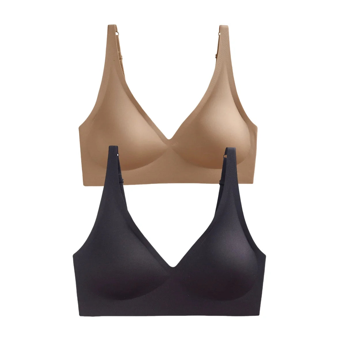 2-Pack Seamless Wireless Bras for Women | Deep V Push-Up Bralette | Soft Padded Convertible Straps S-2XL