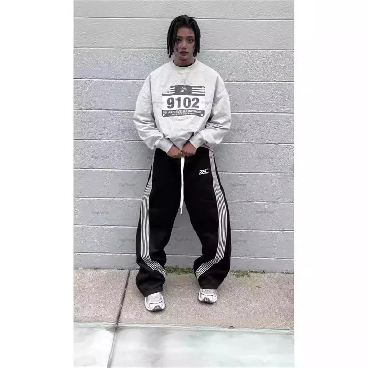 Y2K Wide Leg Cargo Sweatpants – Drawstring Jogger Pants for Women & Men