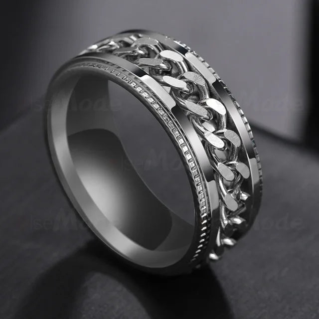 Stainless Steel Spinner Ring | Rotatable Chain Punk Design | Unisex