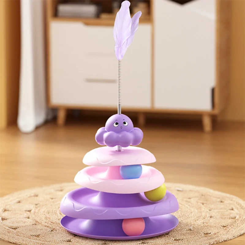 3-Layer Cat Turntable Ball Toy with Octopus Teaser Wand – Interactive Puzzle Toy for Cats