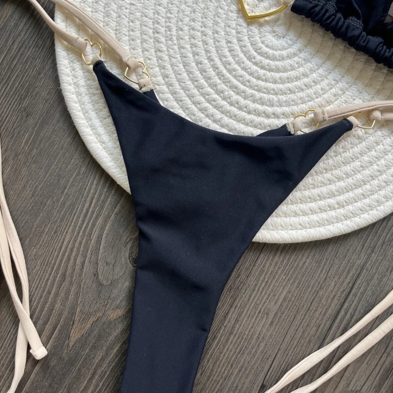 Bikini liso blanco 2025 para mujer, traje de baño de dos piezas con lazo de cintura baja, bañador femenino, купальник