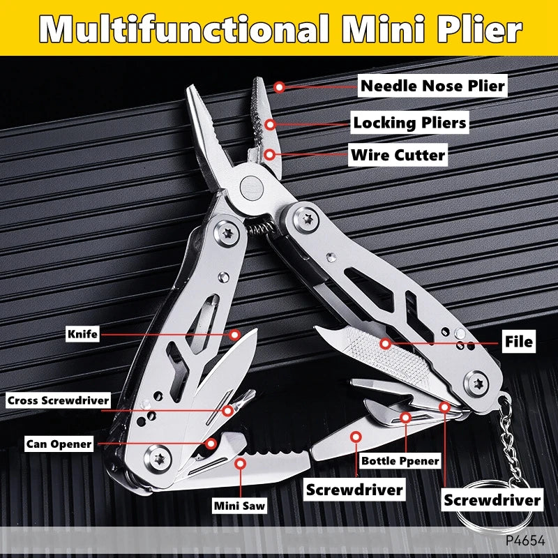 Pocket Mini Multi-Tool Pliers – Folding Knife, Screwdriver, Opener & Nail File | EDC