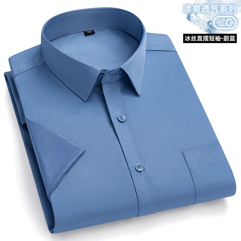 Anti-Wrinkle Men's Short Sleeve Dress Shirt - Slim Fit Business Casual (S-7XL)