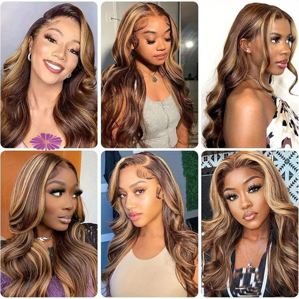 Honey Blonde Highlight Body Wave Lace Front Wig — Brazilian Remy Human Hair