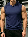 Unisex Hooded Sleeveless Gym Vest – Deep Cut Training Top with Kangaroo Pocket
