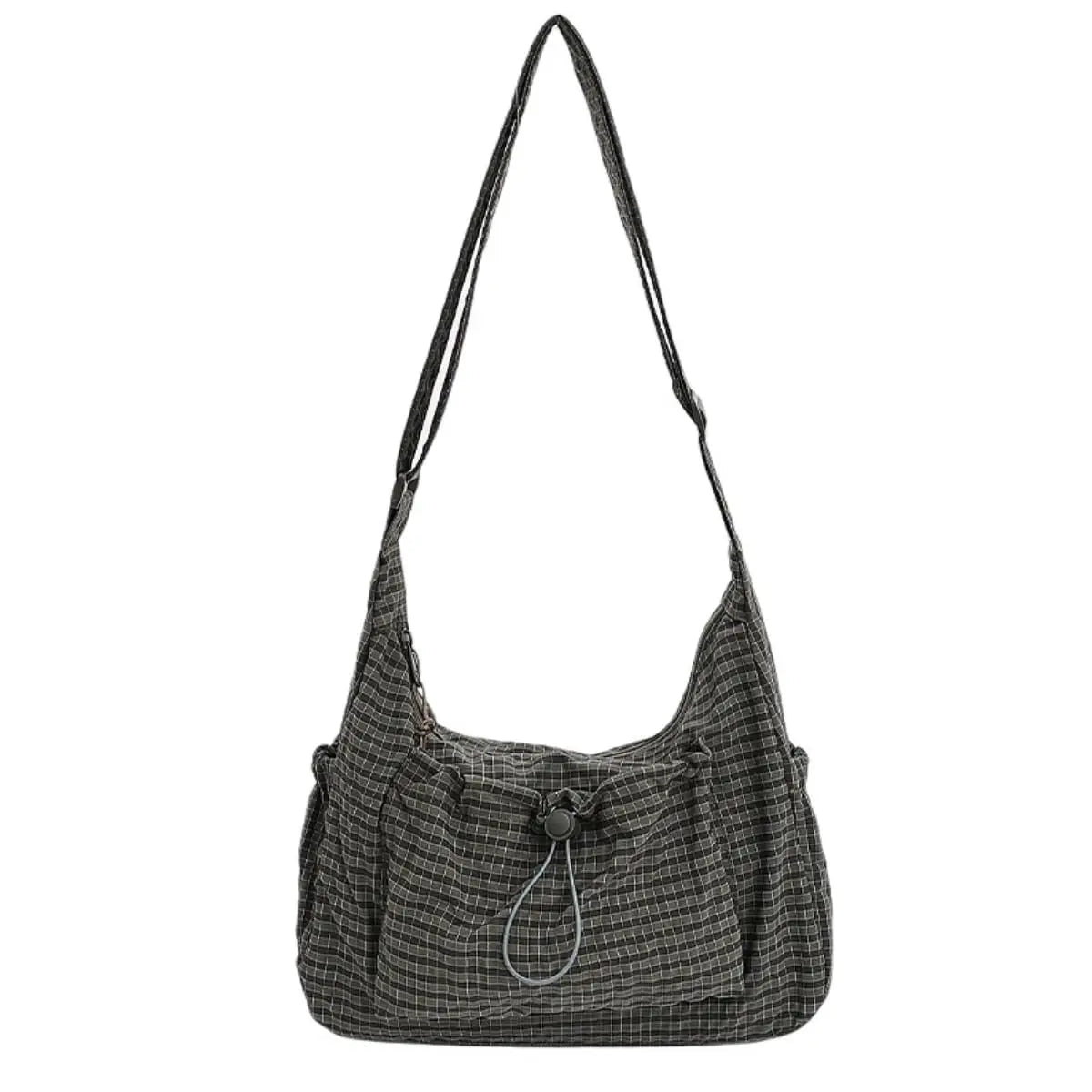 Korean Style Plaid Casual Shoulder Bag, Lightweight Checkered Crossbody Bag with Adjustable Strap, Cotton Quilted Fabric Handbag