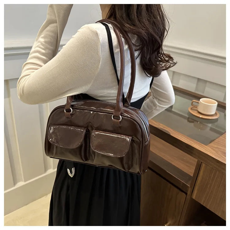 Women's Vintage Business Shoulder Bag — PU Leather Baguette Commute Tote