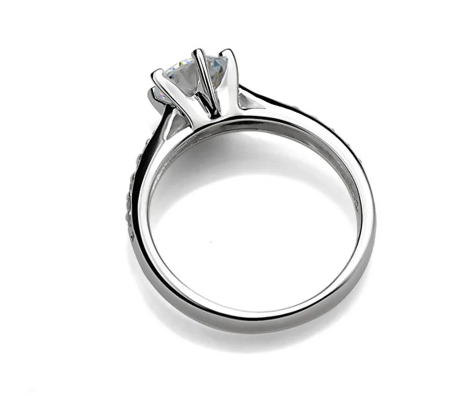 Anillo de plata de ley 925 con seis garras para mujer | Turmalina y circonita | Joyería de novia clásica