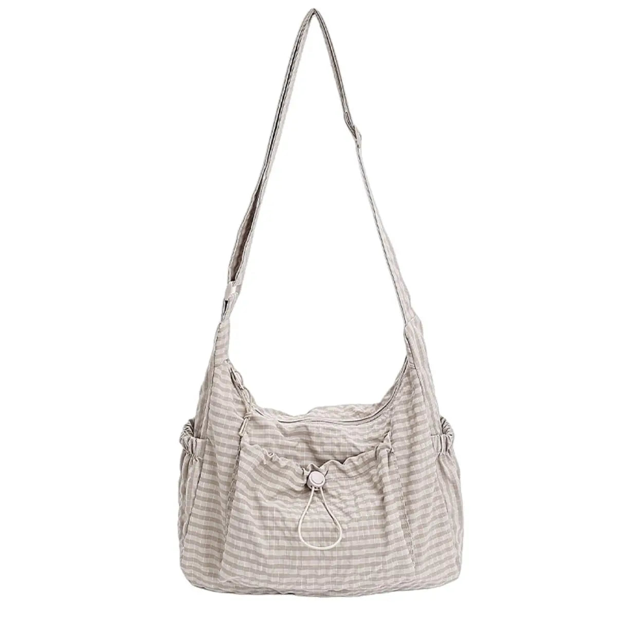 Korean Style Plaid Casual Shoulder Bag, Lightweight Checkered Crossbody Bag with Adjustable Strap, Cotton Quilted Fabric Handbag