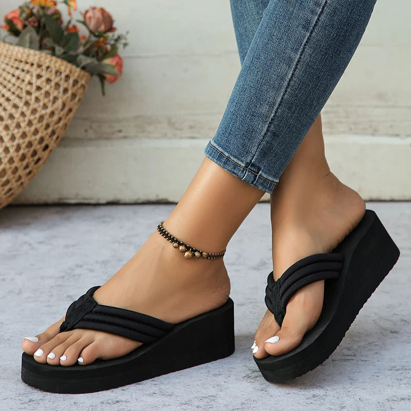 Women's Wedge Clip-Toe Flip Flops – Lightweight Platform Beach Slides with Thick Non-Slip Sole