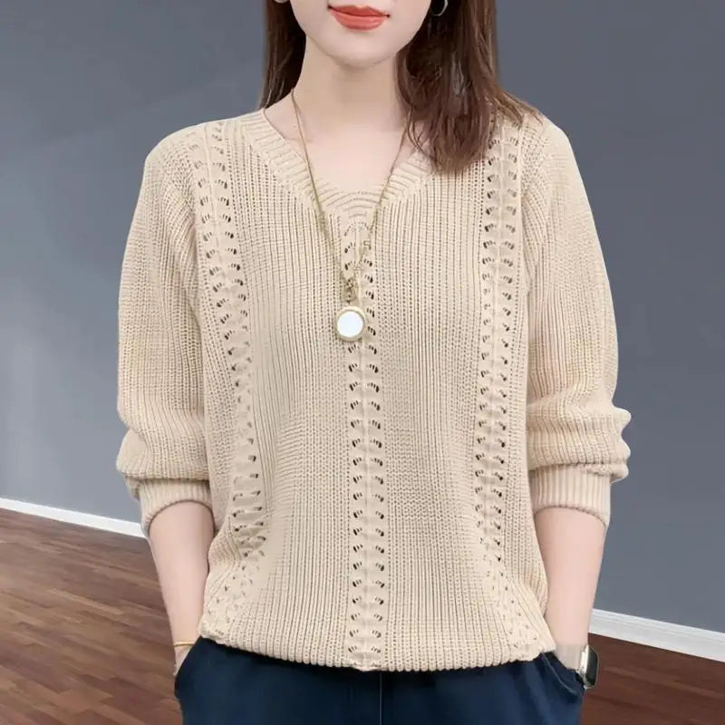 Pointelle V-Neck Knit Sweater – 5 Colors