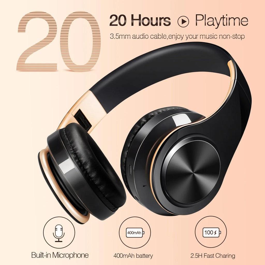 Wireless Bluetooth Over-Ear Headphones | 20Hr Battery, FM Radio & TF Card
