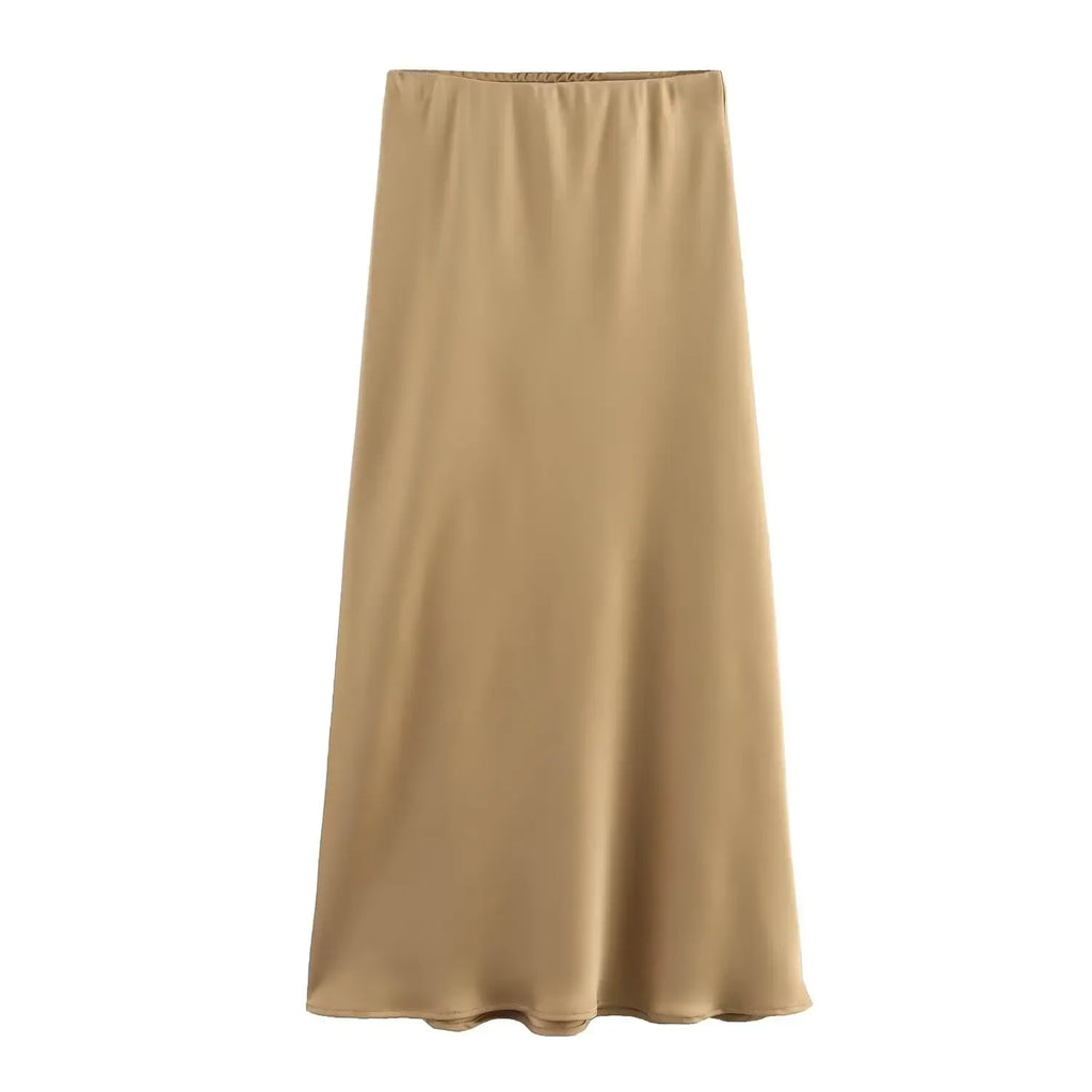 Satin High-Waist Midi Skirt – Solid Colors