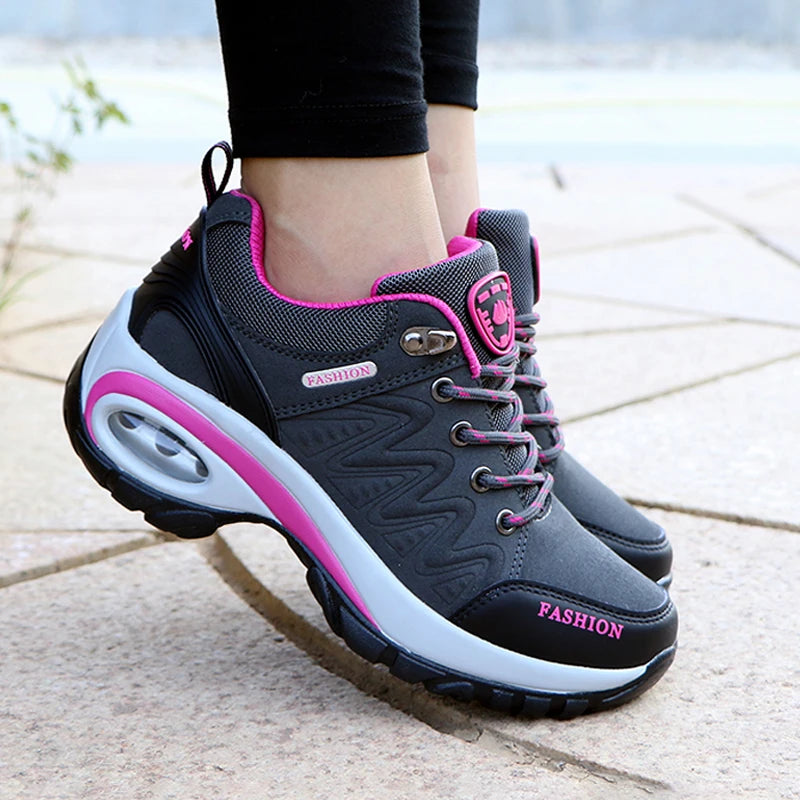 Women's Waterproof Platform Sneaker Boots – Lace-Up Low Heel Casual Outdoor Shoes