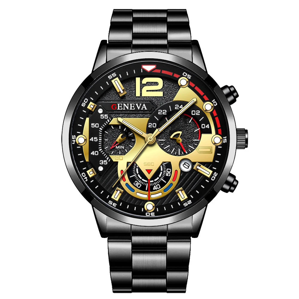 Men's Stainless Steel Quartz Watch – Chronograph-Style Dial with Calendar