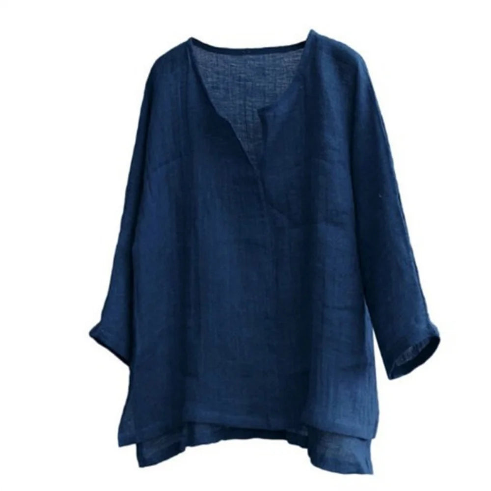 Men's Long-Sleeve Cotton Linen Shirt – Loose Fit Casual Button-Up