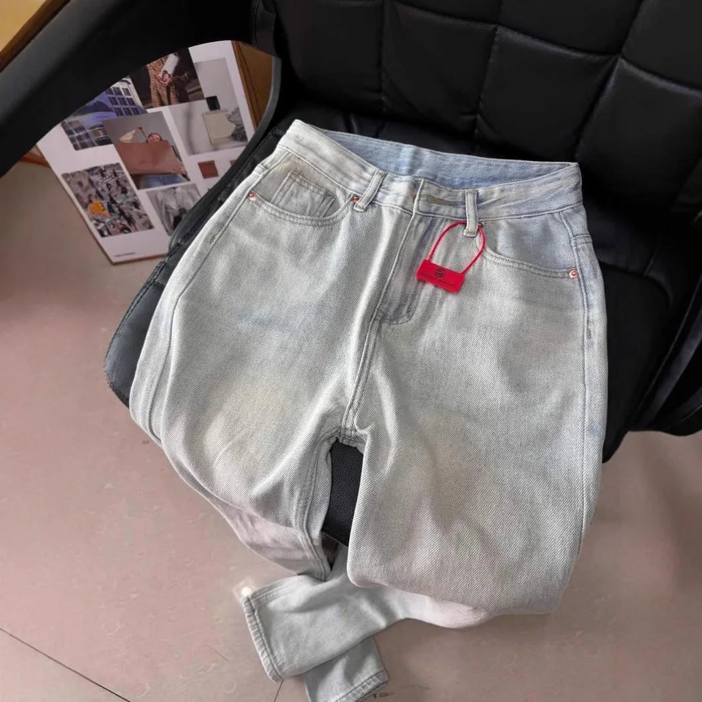 High-Waist Light Wash Straight-Leg Jeans