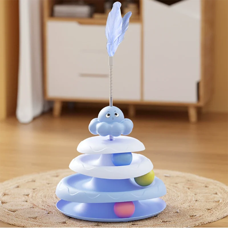 3-Layer Cat Turntable Ball Toy with Octopus Teaser Wand – Interactive Puzzle Toy for Cats