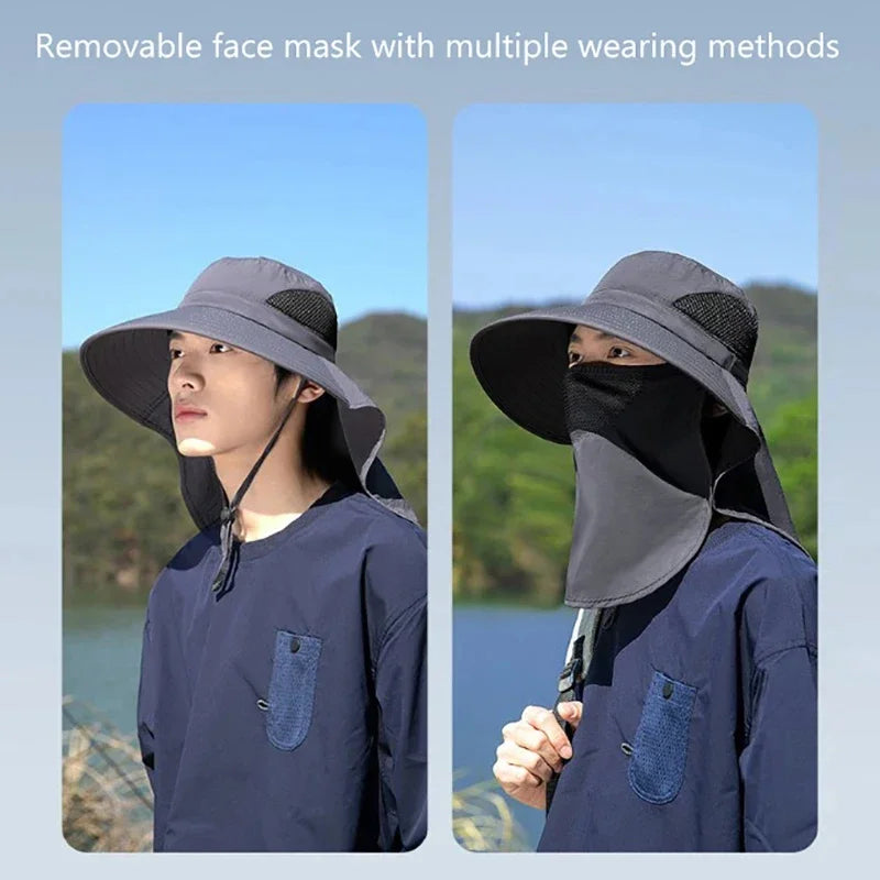 Sombrero de sol de ala ancha para exteriores, transpirable, con protección solar facial completa, gorra antirreforzamiento UV, para pesca, viajes, deportes, parasol, para uso diario al aire libre
