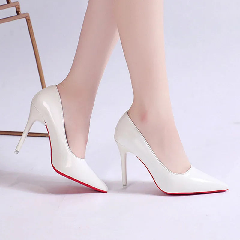 Women's Pointed Toe Patent Leather Pumps – Stiletto Heels, 3 Heights