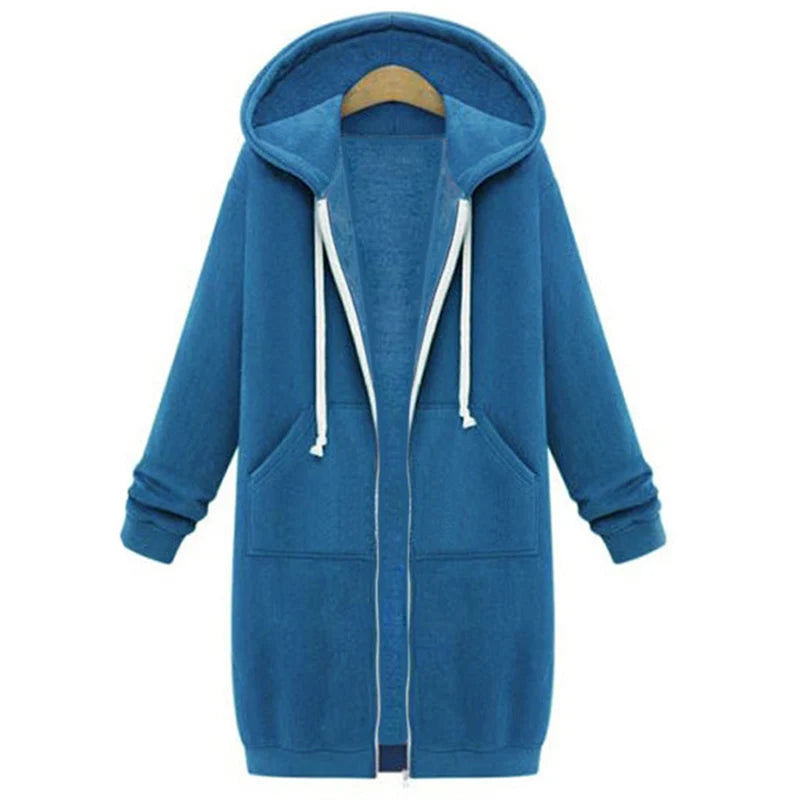 Longline Zip-Up Hoodie Coat – 5 Colors